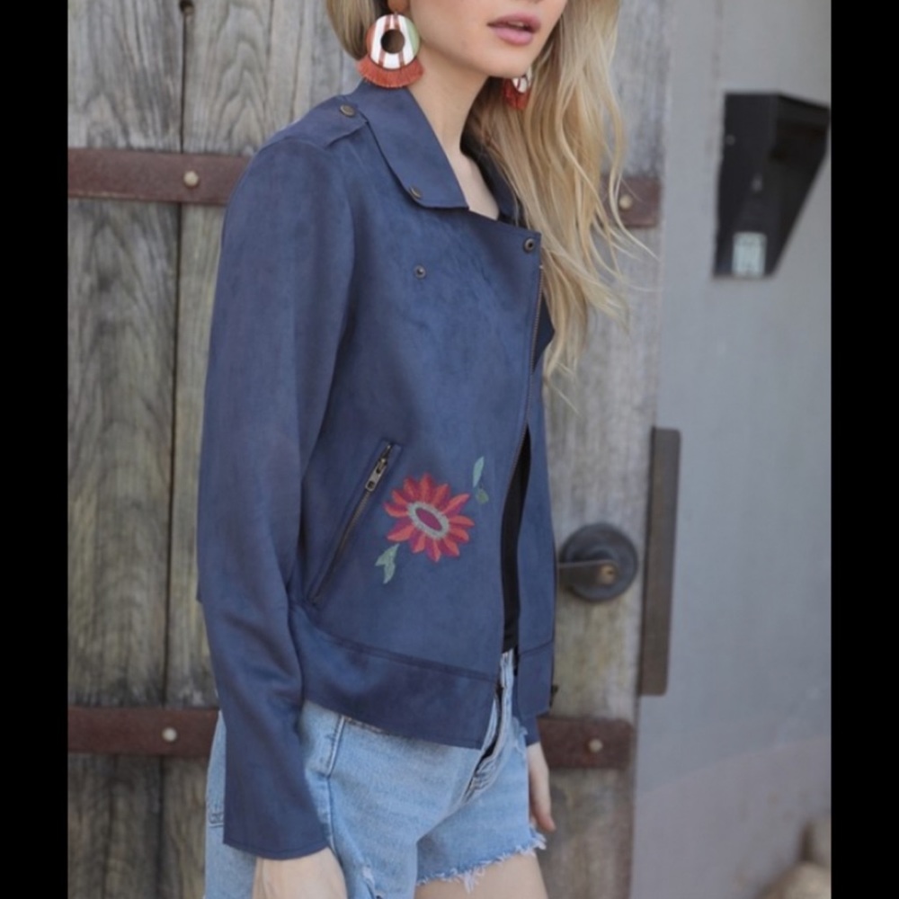 MOTO  JACKET FLORAL EMBROIDERED